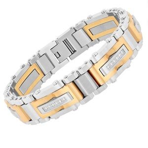 Brilliance Mens 1/2 Lab Grown Diamond Two Toned Stainless Steel Link Bracelet